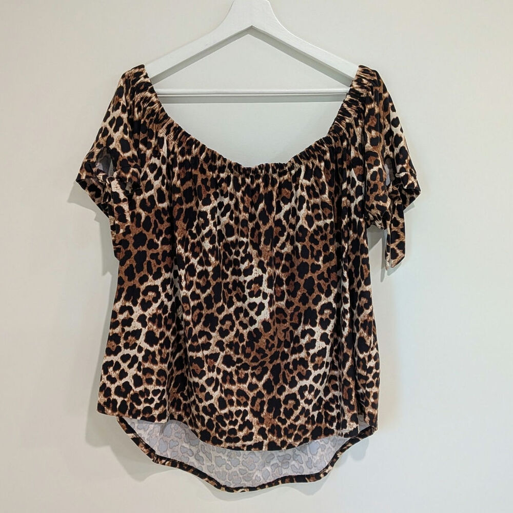 Harlow & Rose Cold Shoulder Leopard Print Top 2XL Edgy Rocker Night Out